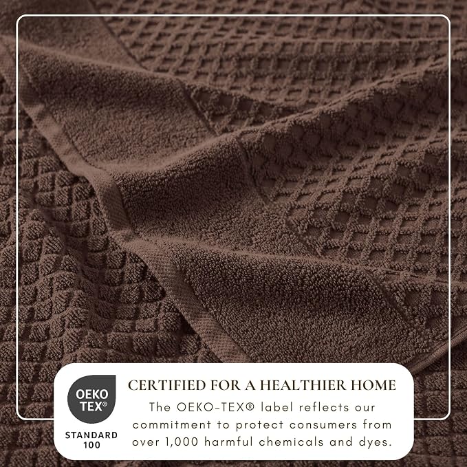 Great Bay Home Bath Towels - 100% Cotton 6 Piece Bath Sheet Set - Diamond Waffle Weave - Absorbent, Durable, Quick-Dry Towels for Bathroom (Chocolate)
