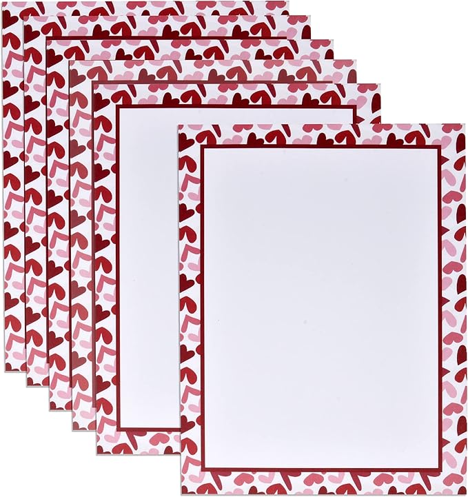 Gift Boutique - 100 Valentines Day Stationary Paper 8.5" X 11" Valentine Hearts Stationery Letterhead with Border for Writing Letters, Poems, Printing Invitation, Valentines Heart, Printable Papers