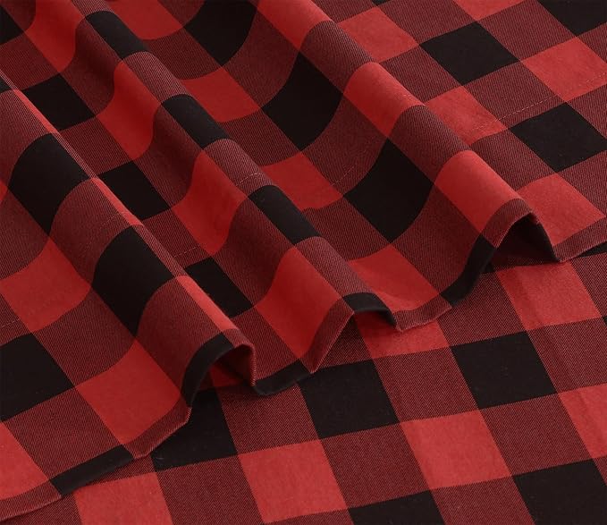 RUVANTI Flannel Sheets California King Size - 100% Cotton Brushed Cal King Bed Sheets Set - Deep Pockets 14 Inches - All Seasons Breathable & Extra Soft - Warm & Cozy, 4 Piece, Red & Black Plaid