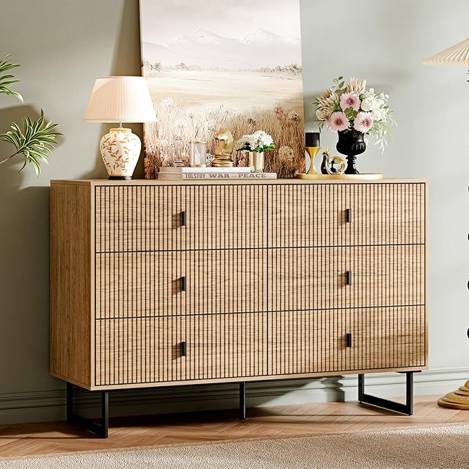 Chrangmay Modern Chest of Drawers with 6 Drawers,Deep Drawers,Clothes Organizer,Large Storage Cabinet for Living Room, Bedroom,Hallway,with Anti-Tipping Device,Wood