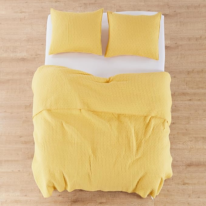 Levtex Home Cross Stitch Reversible King/Cal King Quilt Set (106x92in) and 2 Pillow Shams (36x20in) - Stitch Texture - Yellow - Cotton King Size Quilt Bedding Set - Lightweight Soft Pre-Washed