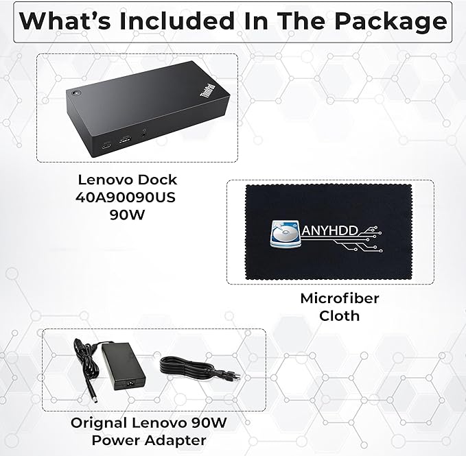 40A90090US Dock Dual Monitor Bundle with 90W AC Adapter + Microfiber Cloth (Renewed)