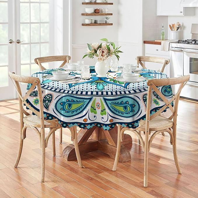 Eikione Round Tablecloth 70 inch Round Boho Tablecloths Polyester Table Cloth for Party Restaurant Banquet Dining Buffet Table Picnic Decorations