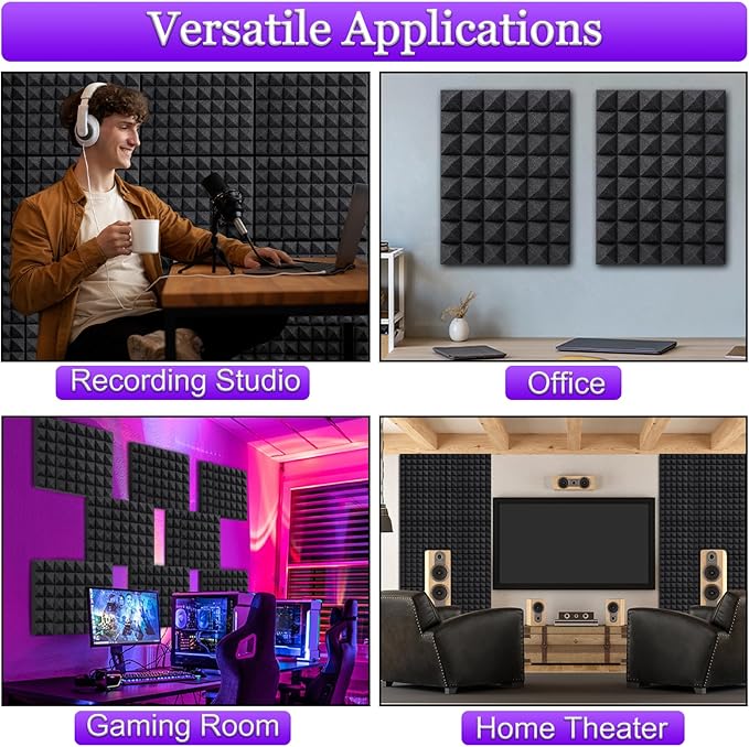 TroyStudio Thick Acoustic Foam Panels, 16 X 12 X 2 Inches 50 Pcs Pyramid Sound Absorbing Foam, Dense Soundproof Padding Tile, Recording Studio Foams Absorber, Decorative 3D Wall Ceiling Panel