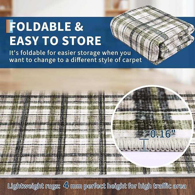 Modern Runner Rug 2x6 Non-Slip Washable Kitchen Runners, Low Pile Non-Shedding Floor Carpet, Stain Resistant Long Accent Rug for Kids Room, Bedroom Laundry Bathroom Foyer