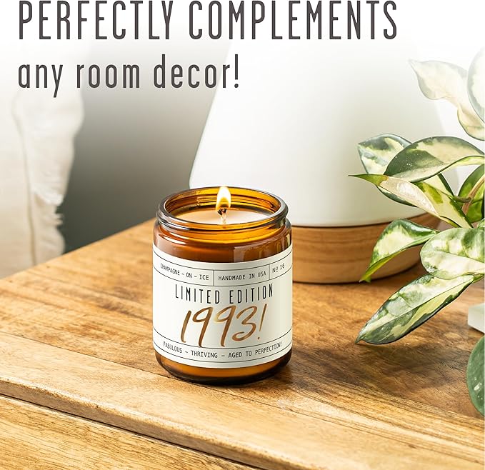 32nd Birthday Gifts for Women - 'Limited Edition 1993' Soy Candle, w/Champagne on Ice I 32 Birthday Gifts for Women I 32th Gift for Her Ideas I 9oz Reusable Jar, 50Hr Burn, Made in USA