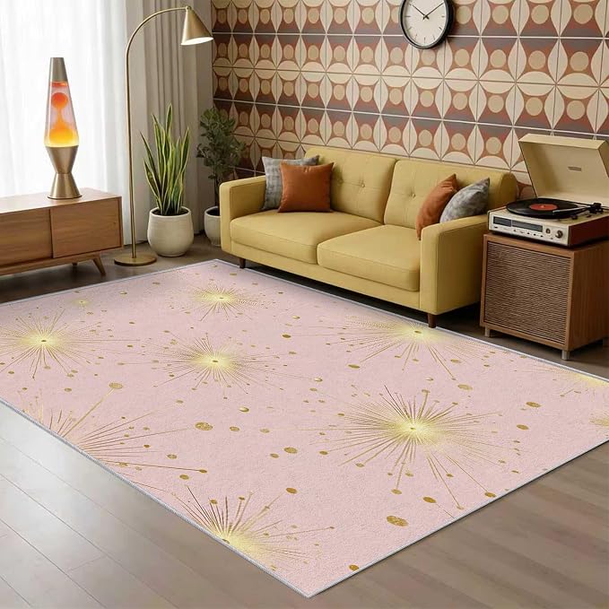 Starburst Rug Large 7x10 Mid Century Modern Retro Star Pattern Area Rugs for Living Room, Bedroom, Starburst Home Decor Accessories Indoor Carpet, Non Slip & Machine Washable