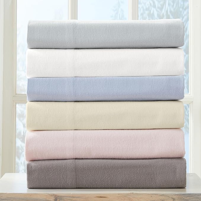Market & Place 100% Cotton Twin Flannel Sheet Set | 3 Piece Deep Pocket Solid Cozy Winter Bed Sheets | Double Brushed for Extra Softness & Comfort | Chalet Collection (Twin, Light Grey)