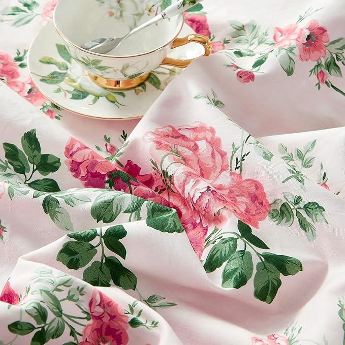 Vintage Pink Floral Duvet Cover Queen 3 Pieces Girls Cottagecore Duvet Cover Soft Microfiber Chic Rose Flower Comforter Cover Pink Plaid Grid Botanical Bedding Floral Aesthetic Comforter Cover Queen