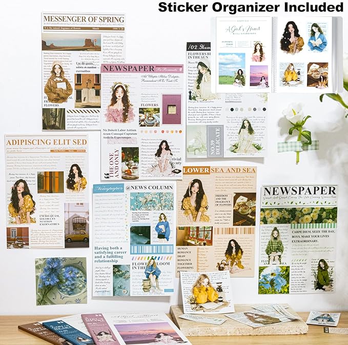 MiyouLuna 6Pcs Girl Sticker Book Set, Pre-Cut Scrapbook Kits for Journal Supplies DIY Crafting Planner, with Organizer