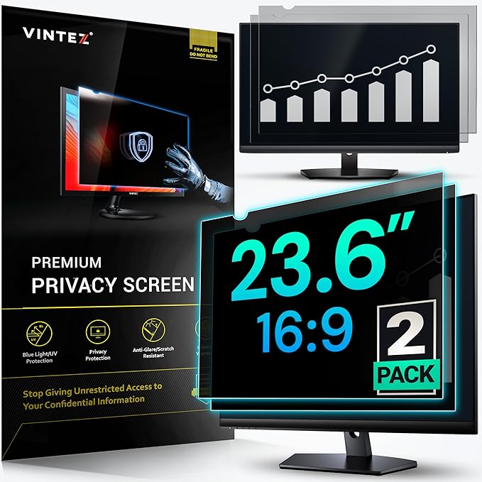VINTEZ [2 Pack] 23.6 Inch 16:9 Privacy Screen for Computer Monitor and Laptop - Anti Glare Protector Film Blue Light Filter Eye Protection - Computer Screen Privacy Shield