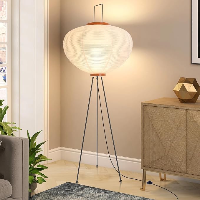 Rice Paper Floorlamp,Paper Floor Lamp,Noguchi Lamp,Akari Japanese Lantern Lamps for Wabi Sabi Decor,Tall Floorlamp for Livingroom,Tripod Floor Lamps,Office Home Lighting,Unique Standing Linght Bedroom