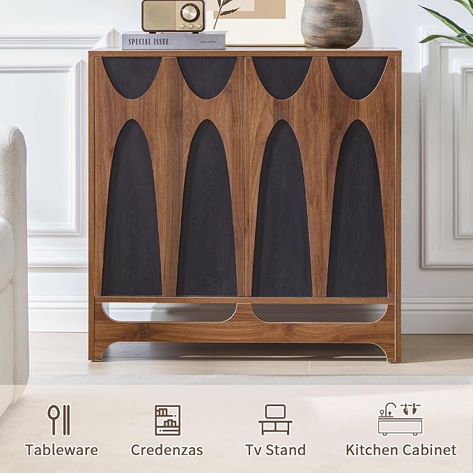Bifins Sideboard Buffet Cabinet with Storage Set of 3, 94.5” Mid Century Modern Storage Cabinet with Adjustable Shelf and 6 Doors for Dining Room, Living Room,Entry