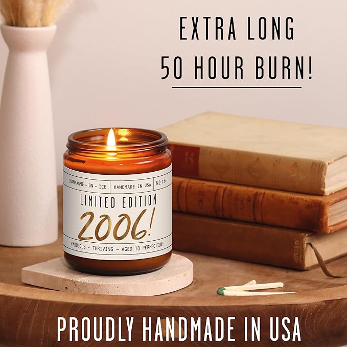 19th Birthday Gifts for Girls - 'Limited Edition 2006' Soy Candle, w/Champagne on Ice I 19 Birthday Gifts for Women I 19th Gift for Her Ideas I 9oz Reusable Jar, 50Hr Burn, Made in USA