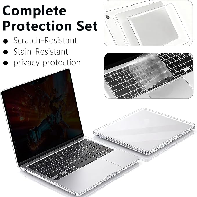 Halloive Magnetic Privacy Screen Protector Compatible with MacBook Air 13.6/13 Inch (2022-2025, M2, M3，M4), Hard Shell Case + Keyboard Cover + Screen Protector Crystal Clear Anti-Spy Anti Fingerprint