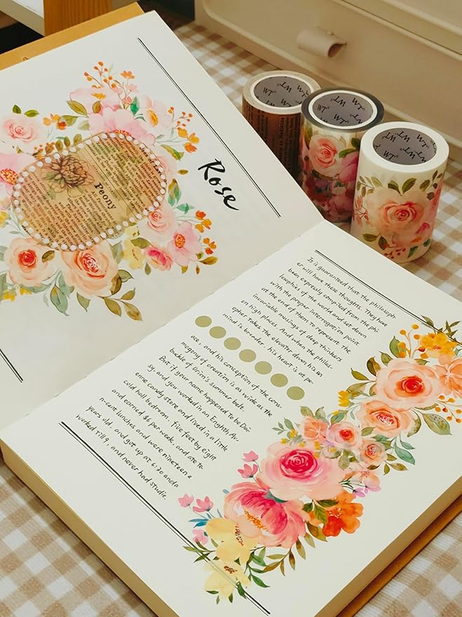 WT Floral PET Tape for Scrapbook Junk Bullet Journaling Supplies, Colored Masking Decorative Tape for Bible Study and Craft Supplies, Width 6cm, Length 5 M(Flower Corridor Wide PET Tape, One Roll)