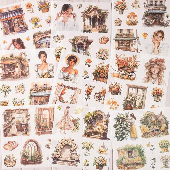 YagCu Garden Journal Sticker Book, 50 Sheets Washi Junk Journaling Sticker, Scrapbook Supplies, Watercolor Scrapbooking for Adults, Yellow Decorative Ephemera Arts Craft