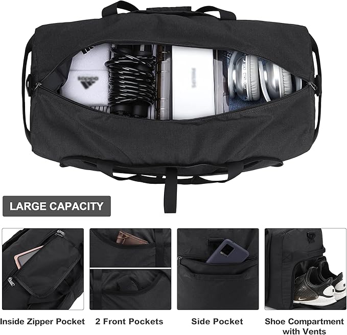 150L Large Waterproof Bag for Men Travel, Extra Large Trave Duffle Bag with Shoe Compartment for Men Women, Foldable Duffle Bag for Traveling, Gym Bag, Water Resistant & Tear-Resistant, Black