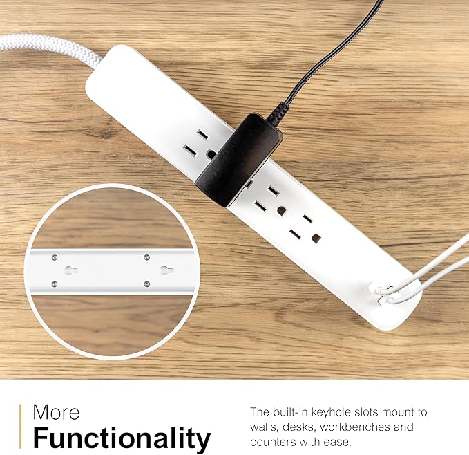 GE UltraPro 4 Outlet Surge Protector, USB-C Charging, 3 ft Designer Braided Cord, 1060 Joules, ETL Listed, White, 41354