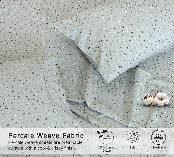 RUVANTI 100% Organic Cotton Sheets California King, Percale Weave, GOTS Certified, 4-Piece Set, Deep Pocket 13", Crisp & Breathable, Soft Durable Bedding, Sábanas Algodón Orgánico – Bud Club