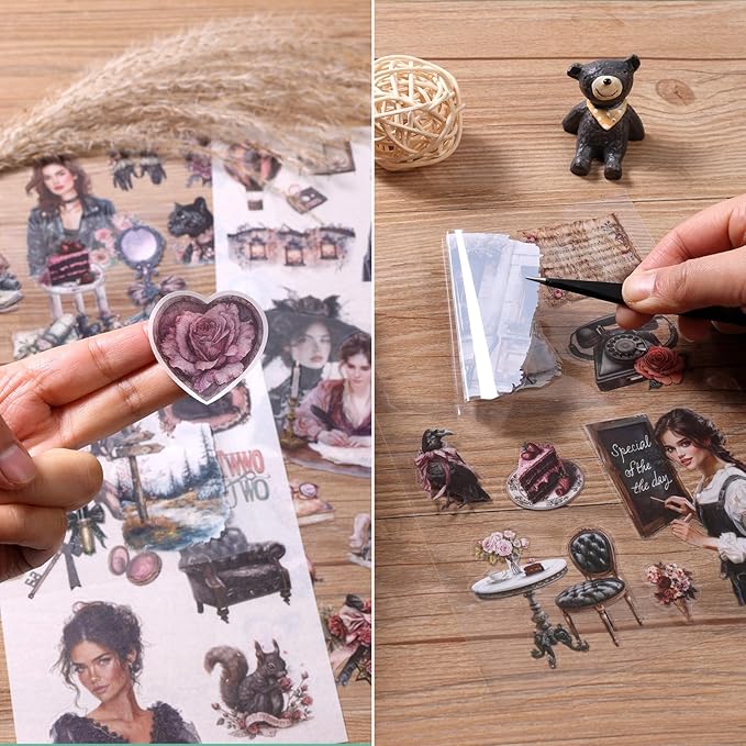 Auguro Scrapbooking Stickers 20 Sheets Pre-Cut 200 washi Stickers PET People Sticker Books for journaling Scrapbook Supplies Transparent Journal Sticker