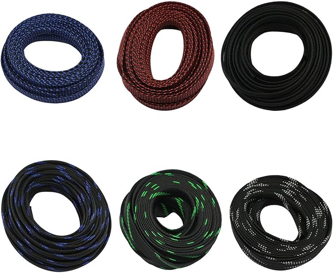 30ft PET Expandable Sleeving Wire Cable Sleeve (3/5", Green&Black)