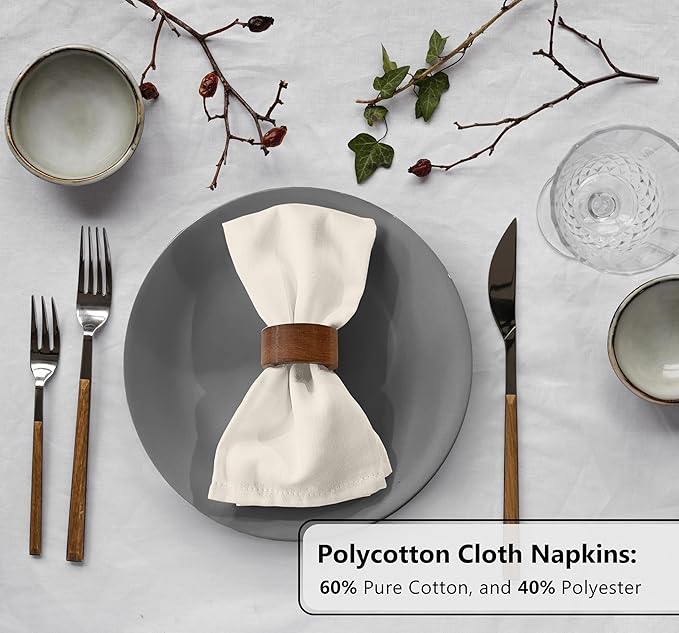 Zoyer Cloth Napkins Set of 4, 18x18 Inches Cotton Enrich Napkins Cloth ‎Washable, Soft & Durable Dinner Napkins for Parties, Wedding, Christmas, ‎Thanksgiving & Everyday Use - Ivory