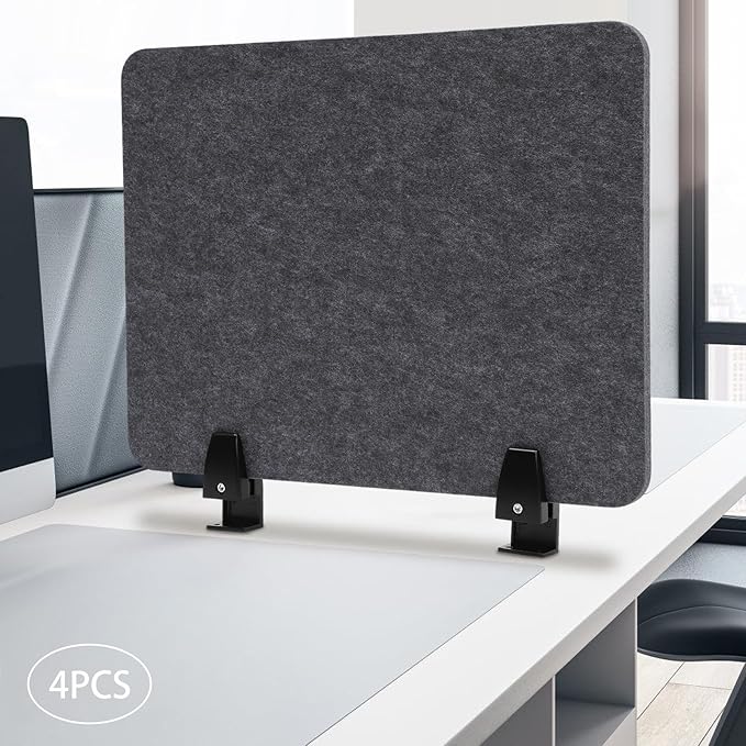 4 Pack Acoustic Desk Divider 21 x 16 Inch No Drilling Clamp-On Privacy Shields Panel Freestanding Desk Divider Desktop Sound Proof Dividers for Office Libraries School Student Desks