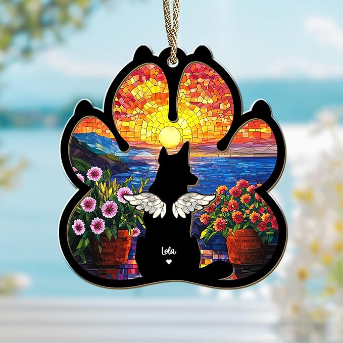 Personalized Dog Memorial Suncatcher – Custom Dog Suncatcher with Name, Breed & Multiple Background Options, Pet Loss Sympathy Gift, Memorial Keepsake for Dog Lovers