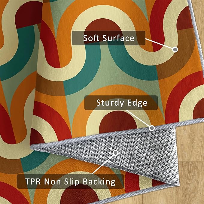 70s Retro Rug 5x7 Checkboard Striped Groovy Pop Pattern Area Rugs for Living Room, Bedroom, 70s Retro Home Decor Accessories Indoor Carpet, Non Slip & Machine Washable, GD0356
