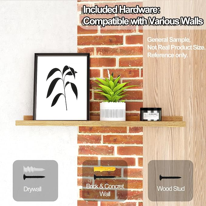 Long Floating Shelves for Wall Decor, Long Wall Mounted Storage Shelf for Bedroom, Living Room, Bathroom, Kitchen, Nursery, Display Picture Ledge Shelf with Lip Set of 2-48 Inches, Oak