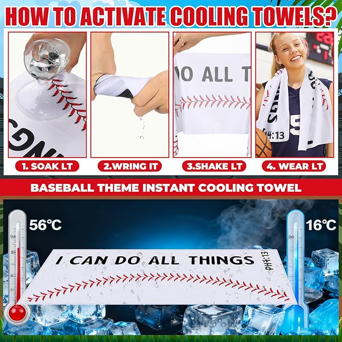 18 Pcs Baseball Cooling Towel Baseball Team Gifts Favors for Player Bible Verse I Can Do All Things Workout Sweat Rags for Neck and Face Sport Towel for Gym, Camping, Outdoor Sport Gear