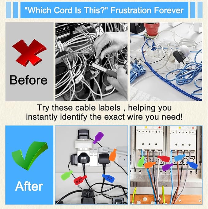 32PCS Multi Color Durable Cable Lables Waterproof Write on Cord Labels Tags for Reusable Electronics Organization Computer Industrial Cable Management Reusable Plastic Velcro Label(8 Colors)