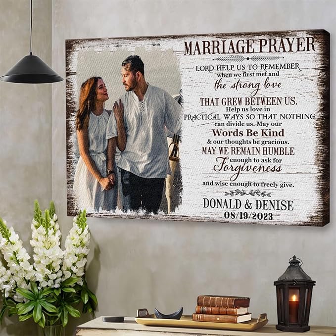 Dem Canvas Personalized Canvas Prints, Custom Photo And Name, Marriage Prayer Canvas with Photo, Custom Couple Wall Art, Wedding Engagement Anniversary Valentines Gift (24x16)