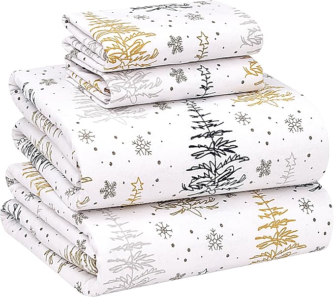 RUVANTI Flannel Sheets King Size - 100% Cotton Brushed King Size Sheets Set - Deep Pockets 16 Inches Bed Sheets - All Seasons Breathable & Extra Soft - Warm & Cozy, 4 Piece, Christmas Tree