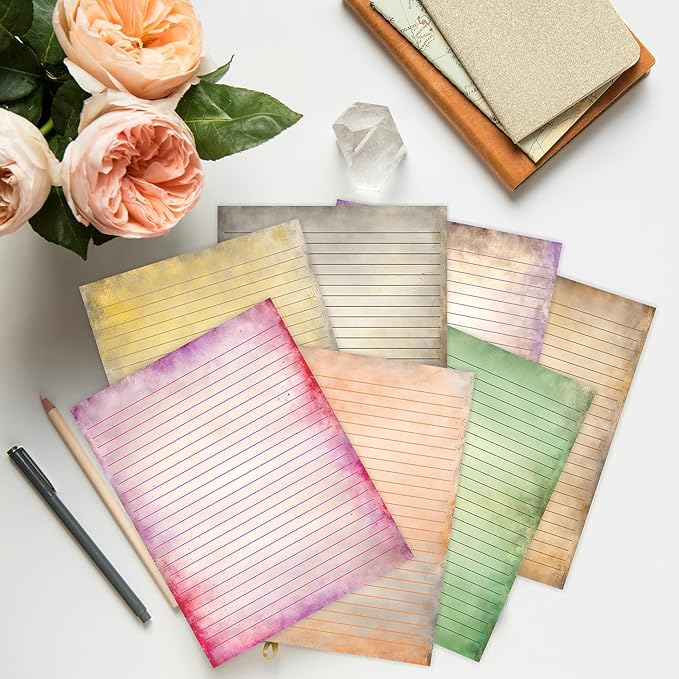 PARTH IMPEX 56 Sheets Vintage Lined Writing Paper 8.5x11 - Letter Size Ruled Stationery Rustic Old Looking Letterhead Printer Paper - 120gsm Thick Uncoated Decorative Colored Antique Aged Design