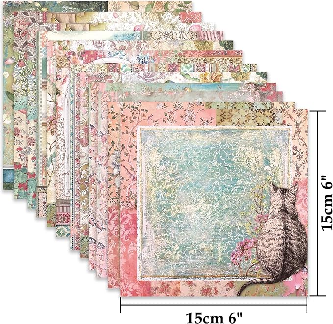 Scrapbook Paper,24 Sheets 6"x 6" Decorative Papers,Single-Sided Vivid Origami Decoupage Paper for Card Making,DIY Album, Hand Account & Travel Diary Craft Projects,Orchids and Cat