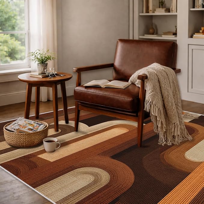 Retro Arches Area Rug 5x7, Modern Geometric Arch Pattern Rug, Mid Century Abstract Carpet for Living Room Bedroom, Non Slip Washable Rug
