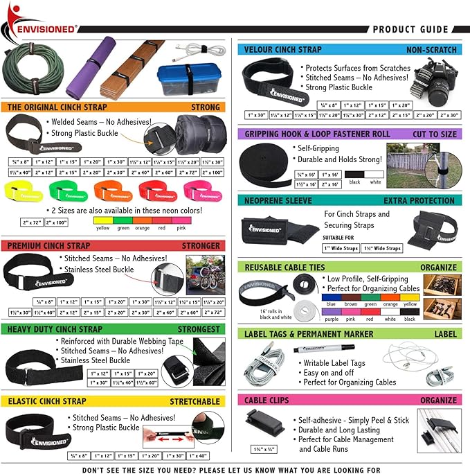 Reusable Cable Ties 1/2" x 6" for Cable Management and Organizing Cords - 30 Pack Bundled with 2 Bonus Cinch Straps (Black)