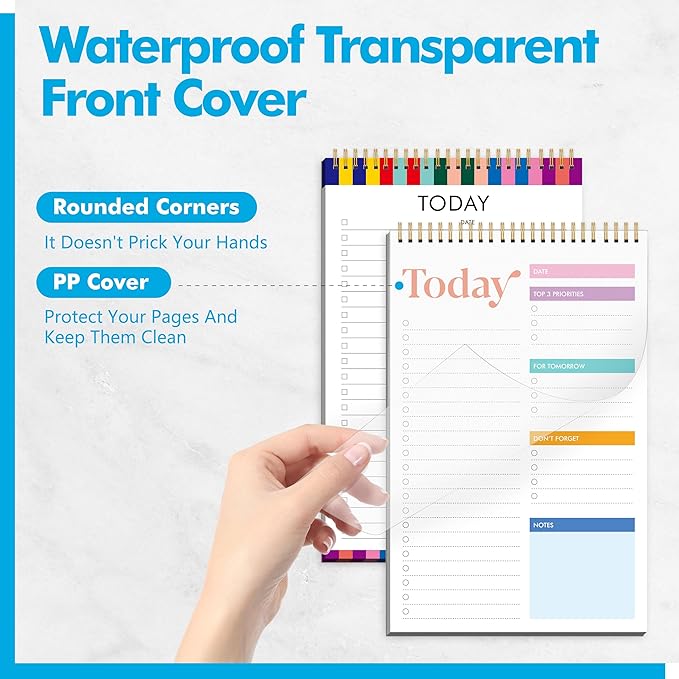 2 To Do List Notepads, Daily Planner Notebook with Tear-off Design, Undated Writing Organizer for Daily Tasks and Goal, Coiled Task Track Checklist Productivity Pad for Office, Classroom, Home, School