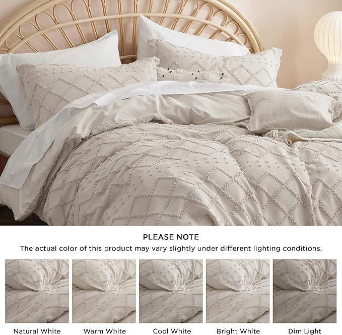 Bedsure Boho Twin Duvet Cover Size - Beige Breathable & Soft Boho Bedding, Machine Washable Comforter Cover for All Seasons, Includes 1 Duvet Cover 68"x90" with 1 Pillow Sham & Zipper Closure
