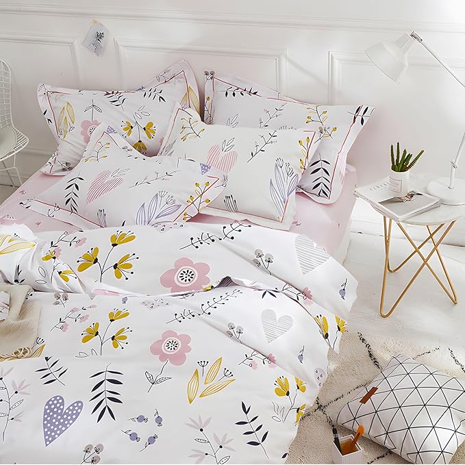 HighBuy Pink Floral Comforter Set Full Size Cottagecore Botanical Flower Comforters Boho Bedding Set 3 Pieces with 2 Pillowcases,Kids Girls Comforter Set for Full Bed All Season,Ultra Soft