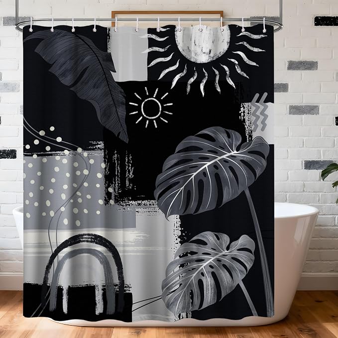 Extra Long Shower Curtain 96 Inchs Extra Tall Black and Gray XL Dark Black and Grey Masculine Shower Curtains for Large Bathroom Decor Sets, Waterproof Cloth Fabric with Hooks, 70 x 96 Inch