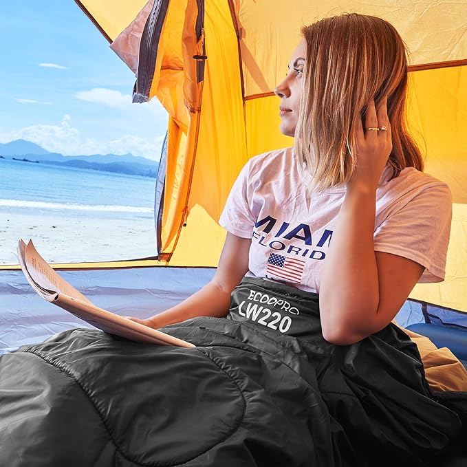 ECOOPRO Warm Weather Sleeping Bag - Portable, Waterproof, Compact Lightweight, Comfort with Compression Sack - Great for Outdoor Camping, Backpacking & Hiking-83 L x 30" W Fits Adults