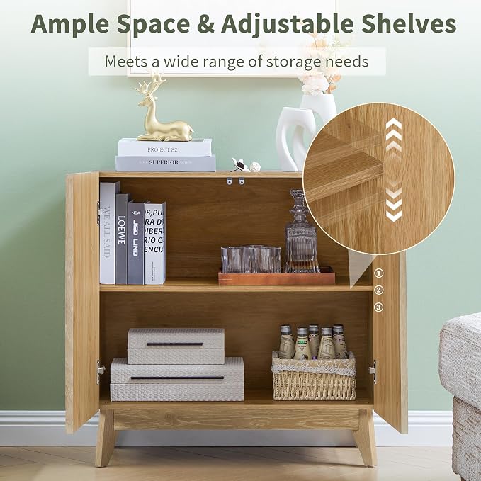 Bifins Sideboard Buffet Cabinet with Storage, 30.7" Mid Century Modern Fluted Storage Cabinet with Doors & Adjustable Shelves for Living Room,Kitchen,Entryway (Natural 1pc)