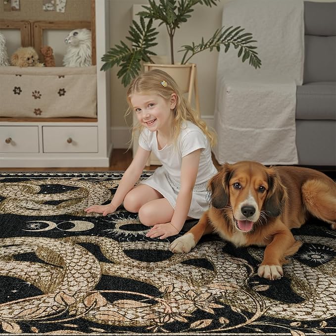 DCX Washable 2x6 Snake Runner Rug, Black Gothic Rug for Living Room, Soft Low Pile Carpet, Kid & Pet Friendly with Rubber Back Non Slip, Stain Resistant Rug for Bedroom Dining Room Office