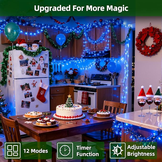 1500 LED Chrstmas Lights, 470ft Outdoor Christmas String Lights with 12 Modes, Blue LED String Lights with Timer Dimmable Waterproof for Outside Tree Fence Garden Xmas Wedding Party Decor Blue