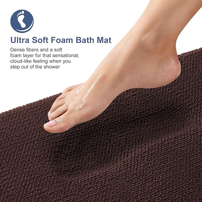 OLANLY Thick Memory Foam Bath Mat Rug 36x24, Extra Soft Absorbent Bathroom Rug, Quick Dry Bath Mats, Non-Slip, Machine Washable Carpet for Bathroom, Tub and Shower, Home Decor Accessories, Brown