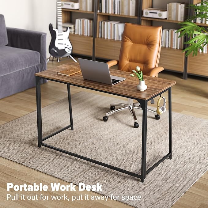WOHOMO Folding Desk, 47.2" Foldable Computer Desk for Bedroom, Space Saving Computer Table Writing Workstation for Home Office, Easy Assembly, Walnut