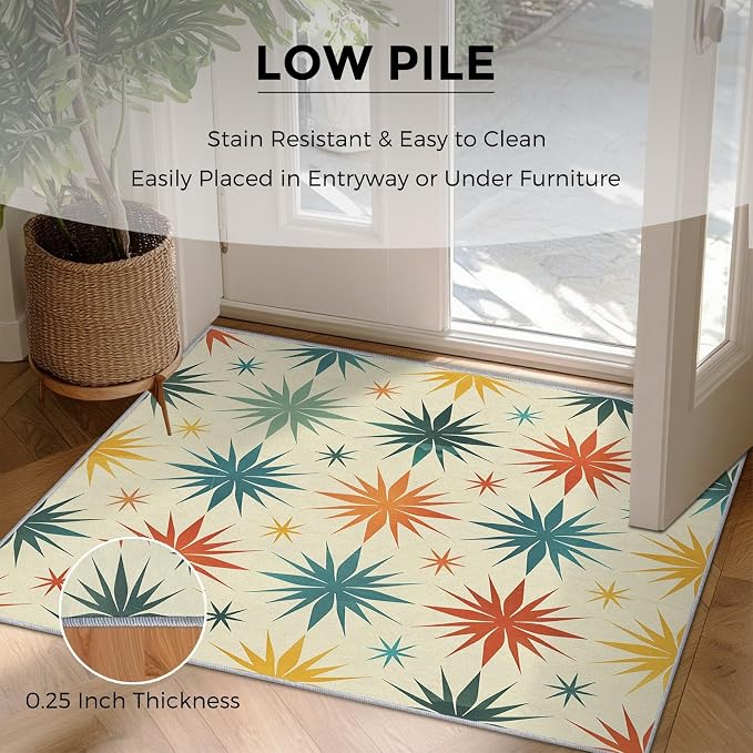 Retro Atomic Rugs for Living Room Decor, 5x6 ft, Mid Century Modern Area Rugs for Bedroom, Soft Non Slip Washable 50s Abstract Geometric Carpet Home Decorations D-g48